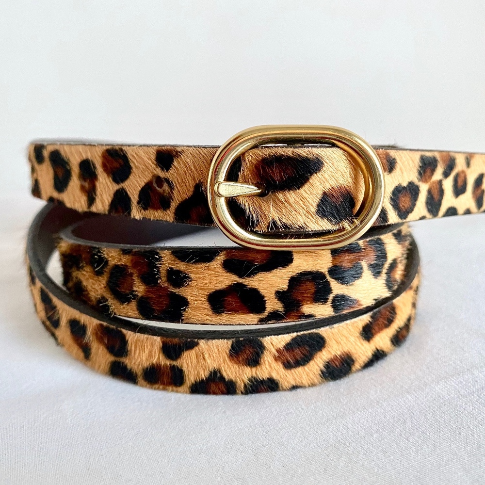 J. Crew Leopard Print Calf Hair Skinny Belt